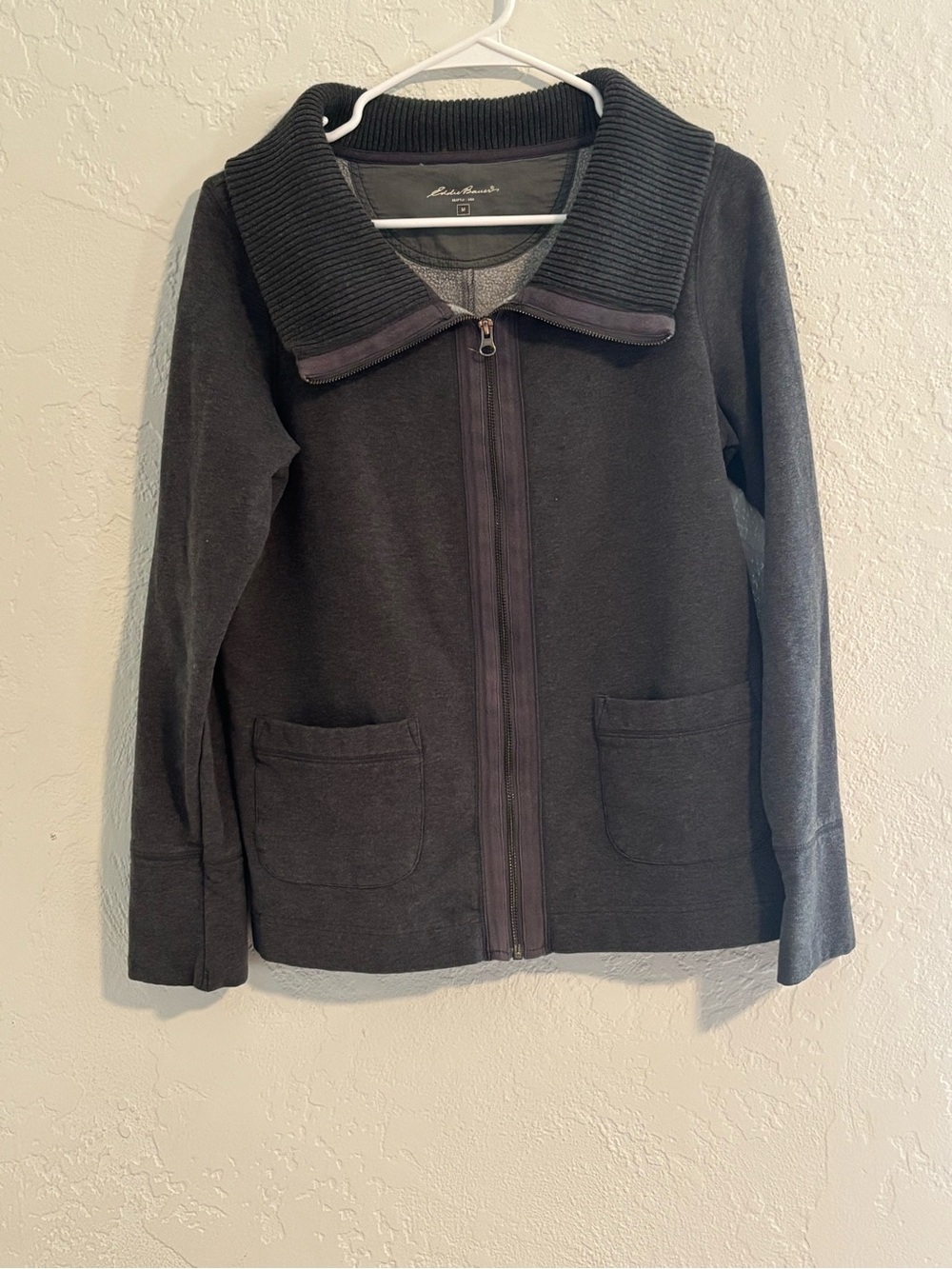 Eddie Bauer Charcoal Zip-Up Jacket with Wide Ribbed Collar